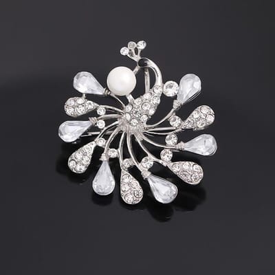 Broche en forme de paon, ornée de strass de haute qualité, idéale pour les vêtements gray