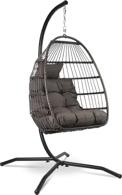 Vita5 Egg Hangstoel – Binnen en Buiten – Cocoon Stoel - met Standaard - tot 150kg – Opvouwbaar - Incl. Kussen – Donkerbruin