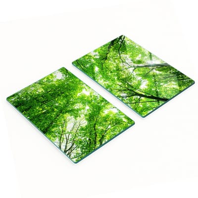 Set van twee decoratieve glazen keukenplanken, groen bosmotief, 2x40x52 cm