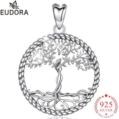 Collier pendentif arbre de vie en argent sterling 925, collier feuille d'arbre et déesse en argent massif, bijoux vintage avec boîte D475 gray