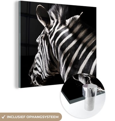 MuchoWow® Glasschilderij 50x50 cm - Schilderij acrylglas - Zebra - Wilde dieren - Patronen - Foto op glas - Schilderijen