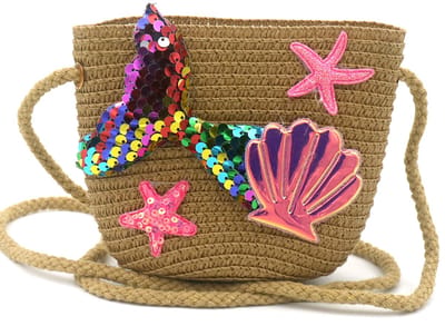 Ultiluxe® Crossbody tas met Zeemeermin - Schoudertas voor kinderen - Mermaid - Woven tas voor meisjes - 19 x 15 x 5.5 cm - Bruin