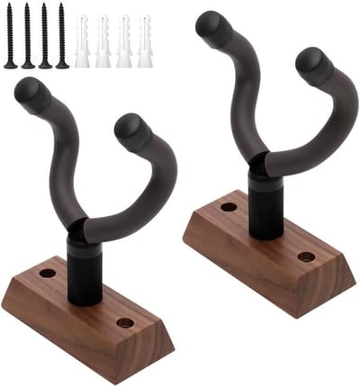 Guitar Wall Mount voor 2 Gitaren, U-vormige Houten Houders, Geschikt voor Akoestische en Elektrische Gitaren, Zwart Walnoot Kleur