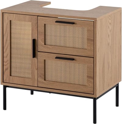 Wastafelonderkast - Badkamermeubel - Badkamer Organisatie - Rotan Vlechtwerk - 60 x 60 x 40 cm - Eikenlook Bruin
