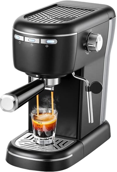 Seth Select Espressoapparaat 1100W – 15 Bar Koffiemachine met Melkopschuimer en 1,2L Reservoir - Cappuccino & Latte Maker - Zwart