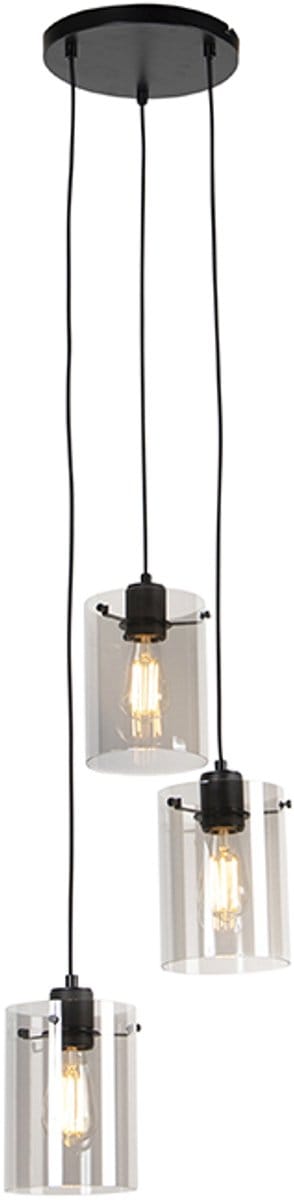 QAZQA dome - Design Hanglamp eettafel - 3 lichts - Ø 35 cm - Zwart - Woonkamer | Slaapkamer | Keuken