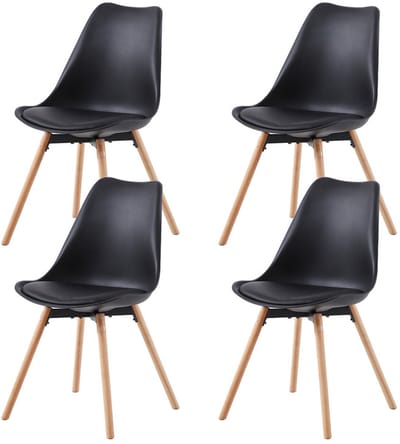 EGGREE Set van 4 gestoffeerde eetkamerstoelen met massief beukenhouten poten voor eetkamer - woonkamer - slaapkamer - keuken - zwart