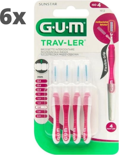 GUM Travler ragers Roze 1.4mm - 6 x 4 stuks - Voordeelverpakking