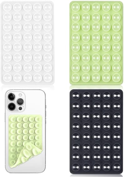3 stuks siliconen zuignappen, vierkante zuignappen, zuignappen voor telefoon, dubbele zuignappen voor mobiele telefoons, powerbank en rijden, zwart + wit + groen