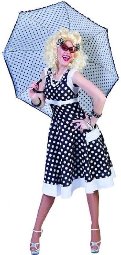 Rock'n roll jurk zwart met witte polkadots-  maat S/M