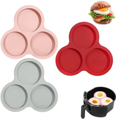 Daity 3-pack - Siliconen cakevorm - 9,8 cm diameter - Kookring - Eiervorm - Eierring - Airfryervorm - Bakring - Hamburgerring - Siliconen Airfryer eierbordje - Rond - Geschikt voor airfryers van 6 liter en groter