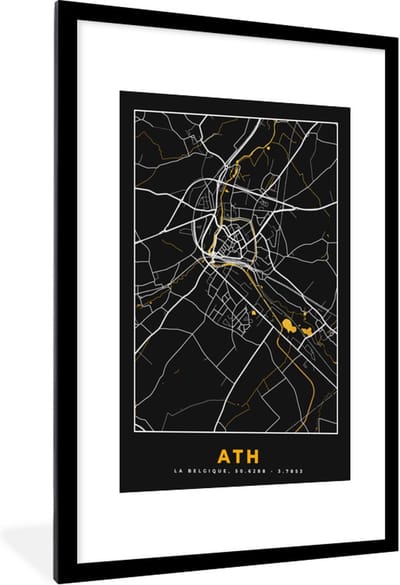 Fotolijst incl. Poster - Stadskaart - Ath - Plattegrond - Goud - Kaart - 60x90 cm - Posterlijst