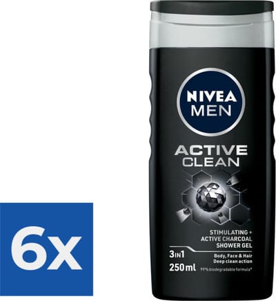 Nivea Men - Douchegel - Active Clean - 250 ml - Voordeelverpakking - 6 stuks