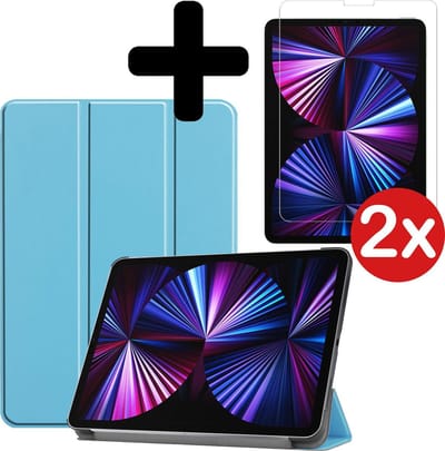 Hoesje - Geschikt voor Apple iPad Pro (2021) - 11 inch - 3e generatie - Met Screenprotector - Hardcover Book Case - Trifold Bookcase Hoes - Hard Cover - Tablethoes - Lichtblauw