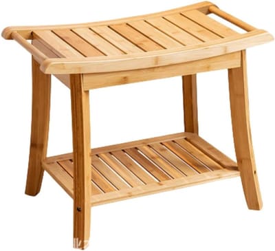 Douchekruk met plank - Houten badkamerzitje - Ontspannen douchen - Massief teakhout - 2-laags plank - Natuurlijk hout