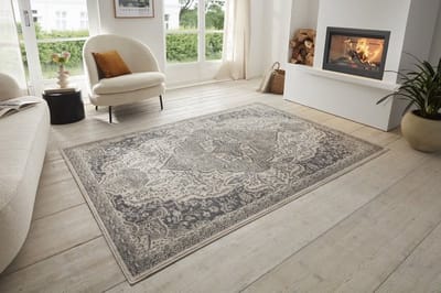 Flycarpets Terrain Designer Laagpolig vloerkleed - Orken - Crème / Grijs - 80x200 cm