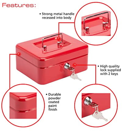 Contante Geldkist - Rood, 8 Inch met Combinatieslot