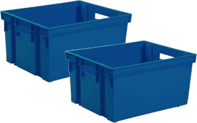 EDA Opbergkrat stapelbaar - 2x - kunststof - 30 Liter - L44 x B35 x H24 cm - blauw