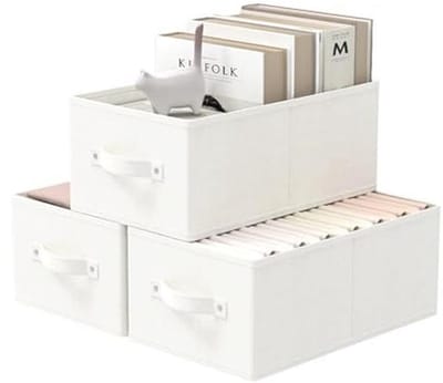 Set van 3 Opbergmanden voor Kast - Ruimtebesparende Opbergkubussen met Handgrepen - 41 x 25 x 16.5 cm - Wit