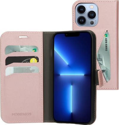 Mobiparts hoesje geschikt voor Apple iPhone 13 Pro - Wallet/Boekhoesje - Eco Leer - Magneet Sluiting - Opberg vakken - Roze