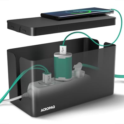 ACROPAQ Kabelbox Klein – 23,5 x 12 x 11,5 cm, Kunststof kabel box, Anti-slip, Zwart – Kabelbox voor snoeren wegwerken, Cablebox, Kabelopbergdoos
