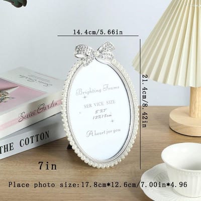 1 st Zilveren Ingelijst Strikje Fotoframe, Ingelegd Met Strass Steentjes En Kunstparels, 3 , 6 , 7  Ovalen Frames, Valentijnsdag Verjaardagsfeest White-