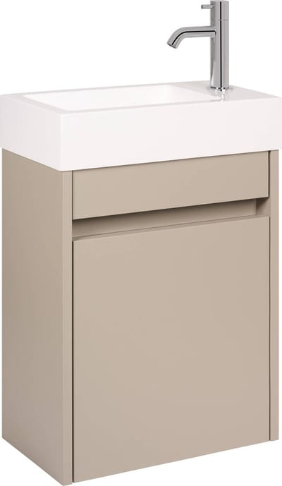 Saqu Florence Toiletmeubel - 40,5x22x59 cm - Voorgemonteerd - in Mat Grijs met Fontein Rechts - Fonteinmeubel - WC Kastje - WC Meubel