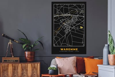 Muurstickers - Sticker Folie - Waremme - Kaart - Stadskaart - Goud - Plattegrond - 80x120 cm - Plakfolie - Muurstickers Kinderkamer - Zelfklevend Behang - Zelfklevend behangpapier - Stickerfolie