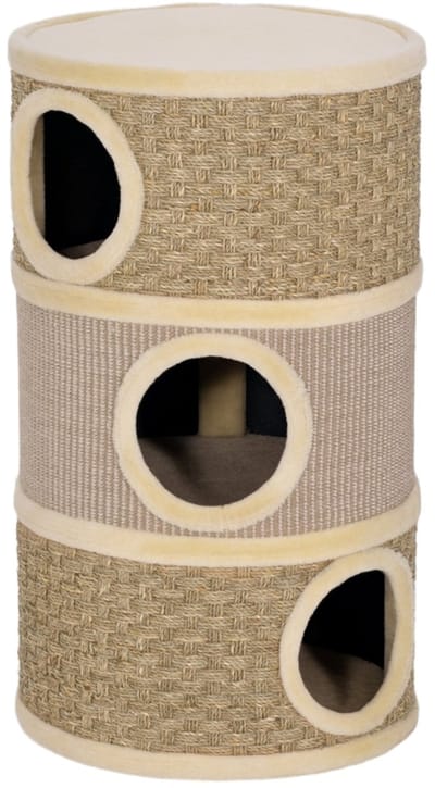 Kratztonne - 79 cm - Ø45 cm, Dreistöckige Katzentonne mit Sisalseil, Katzenhöhle - Sisal - Khaki & Braun
