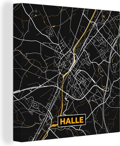 Canvas Schilderij Plattegrond - Stadskaart - Kaart - Halle - Goud - 20x20 cm - Wanddecoratie