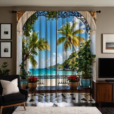2 pièces HD fenêtre paysage forêt tropicale rideau décoratif Lien bleu rideau imprimé numérique Style décoration intérieure Décoration livi W52H63inchW132H160cm gray