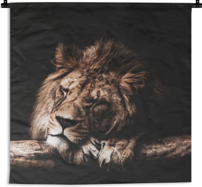 Wandkleed - Wanddoek - Leeuw - Boom - Slapen - 180x180 cm - Wandtapijt