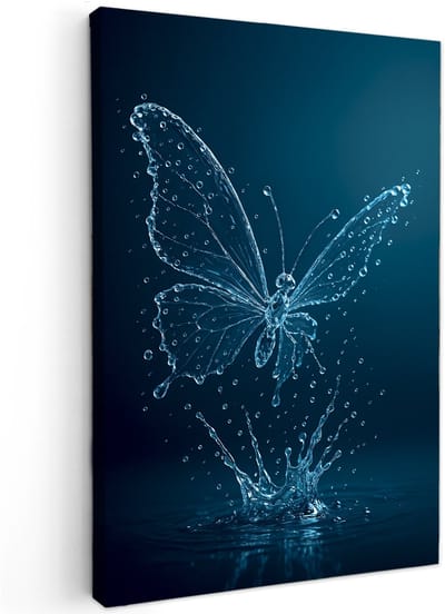 Canvas schilderij - Water Butterfly - 90x60 cm - Abstracte kunst - Huis decoratie woonkamer - vlinder muur schilderijen - Wanddecoratie accessoires - Kamer interieur natuur