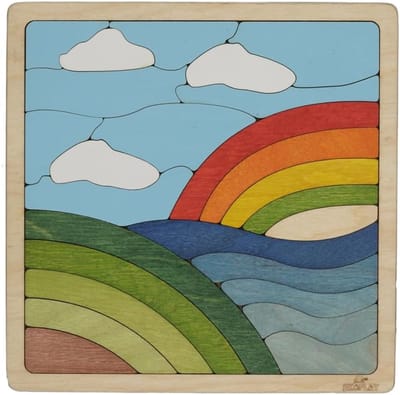 Kinder Puzzel - Educatief Speelgoed - Ontwikkeling Vaardigheden - Gladde Randen Berkenhout - 25 Stukjes - Regenboog Kleuren