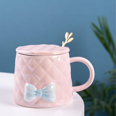 Tasse à café relief de luxe léger, Tasse en céramique à nœud de haute valeur avec couvercle et cuillère, Mug haut de gamme pour couple à la maison 301-400ml