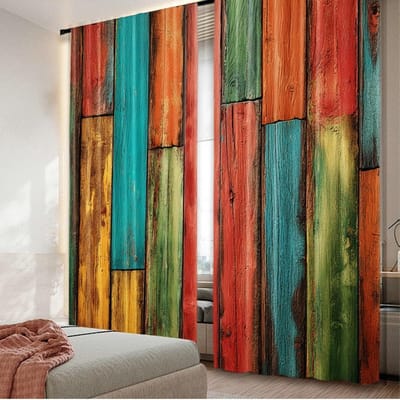 Platte Print Gordijn Kleurrijke Houten Panelen Digitaal Geprint Polyester Gordijnen Feestdecoraties Perfect Po Gordijnen Set Van 2 Gemaakt W132*H241(CM)-Rod Pocket&1PCS