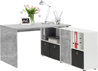 Bureau Apollo Beton - Wit - 135,7x135,7cm - Hoekbureau - Met opbergruimte - Hoogte 74.2 cm