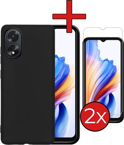 Hoesje - Met 2x Screenprotector - Geschikt voor OPPO A18 - Sterk & Shockproof - Telefoon Hoes - Back Cover - Siliconen Case - Telefoonhoes - Zwart