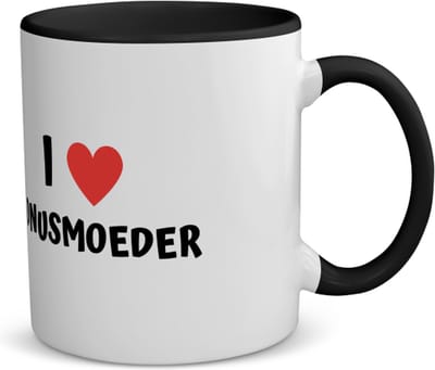 Akyol - i love bonusmoeder koffiemok - theemok - zwart - Moeder - de liefste bonusmoeder - moeder cadeautjes - moederdag - verjaardag - geschenk - kado - 350 ML inhoud