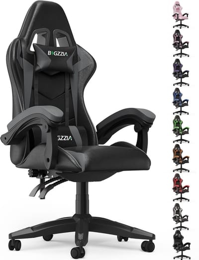 Bigzzia Gamingstoel - Ergonomische bureaustoel van PU-leer - In hoogte verstelbaar - Met lendenkussen en hoofdsteun - Comfortabele gamestoel voor volwassenen - Meisjes en jongens