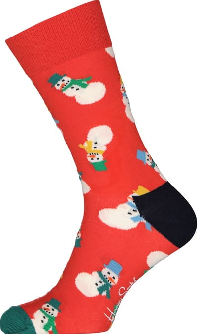 Happy Socks Snowman Sock - unisex sokken - rood met sneeuwpoppen - Unisex - Maat: 36 - 40