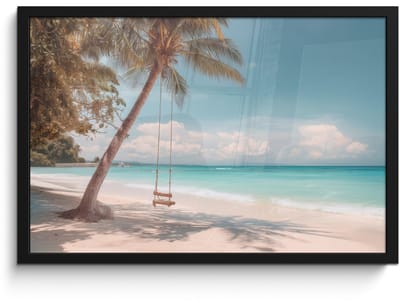 Poster in lijst - Fotolijst 60x40 cm - Posters - Palmboom - Schommel - Strand - Lucht - Posterlijst zwart - Decoratie - Wanddecoratie woonkamer - Muurdecoratie slaapkamer