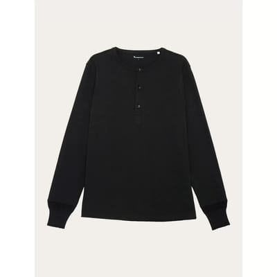 Long Sleeve KnowledgeCotton Apparel Men Bo Henley Black Jet-S