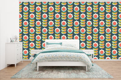 Behang - Fotobehang Retro - Bloemen - Scandinavisch - Breedte 500 cm x hoogte 280 cm
