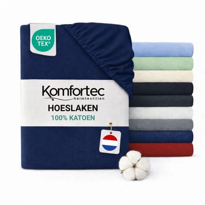 Komfortec Jersey Stretch Hoeslaken 140x200 cm - 23cm Matrasdikte- Rondom Elastiek - 100% Katoen - Blauw