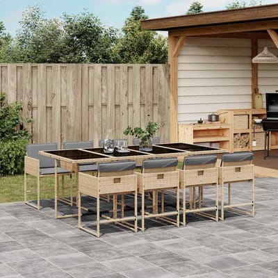 vidaXL - 9-delige - Tuinset - met - kussens - poly - rattan - gemengd - beige
