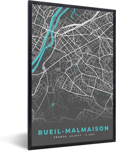 Fotolijst incl. Poster - Plattegrond – Rueil-Malmaison – Stadskaart – Kaart – Frankrijk - 40x60 cm - Posterlijst