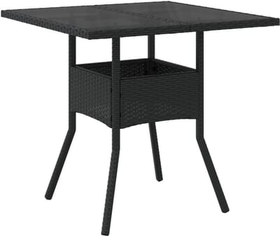 Tuintafel Polyrotan - Buitentafel Glasplaat - Buiten Ontspannen - Onderhoudsvriendelijk Materiaal - 80 x 80 cm - Zwart