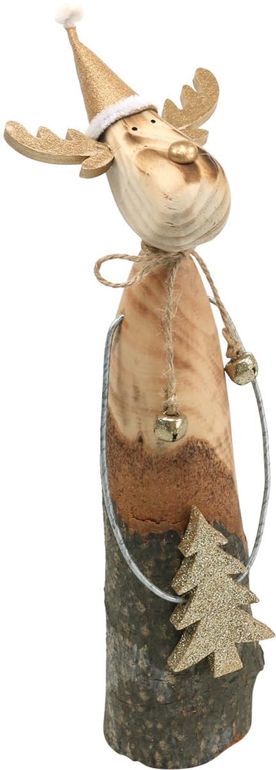 Natuurlijk takrendier met natuurlijke dennenboom, goudkleurig H27cm