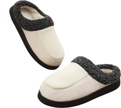 Heren Sloffen Warme Pantoffels - Antislip Huisschoenen Binnen - Comfortabele Winter Slippers Katoen Fuzzy - Wit - Maat 37
